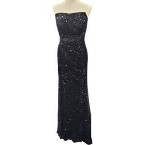 NWT Black Strapless Sequin Evening Gown with Corset Back on Velvet Fabric